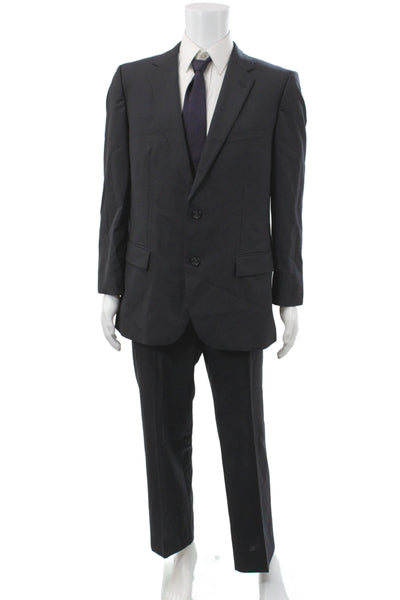 Hugo Hugo Boss Mens Black 2 Piece Wool Striped Suit Business Size 42