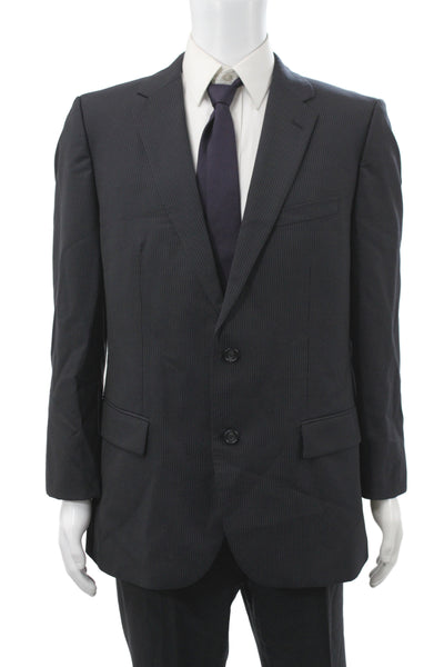 Hugo Hugo Boss Mens Black 2 Piece Wool Striped Suit Business Size 42