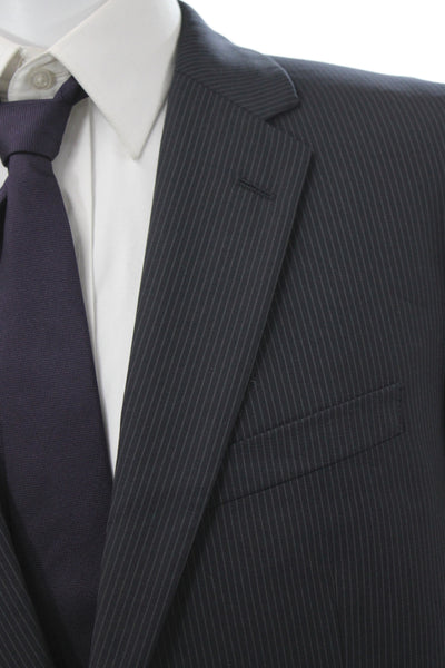 Hugo Hugo Boss Mens Black 2 Piece Wool Striped Suit Business Size 42