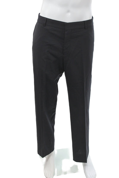 Hugo Hugo Boss Mens Black 2 Piece Wool Striped Suit Business Size 42