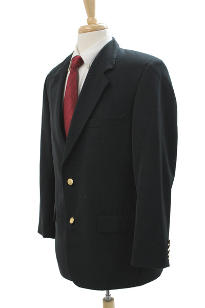LL Bean Mens Blazer Black Polyester Button Classic Size 42