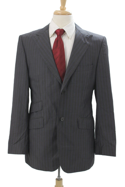 Banana Republic Mens 2 Piece Suit Jacket Gray Wool Striped Button Size 42