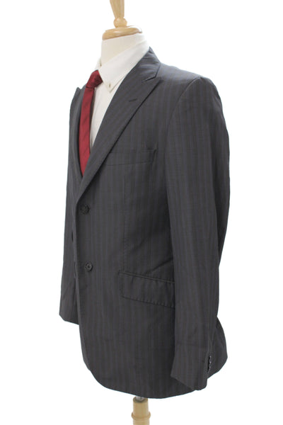 Banana Republic Mens 2 Piece Suit Jacket Gray Wool Striped Button Size 42