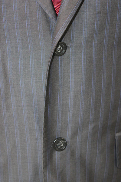 Banana Republic Mens 2 Piece Suit Jacket Gray Wool Striped Button Size 42