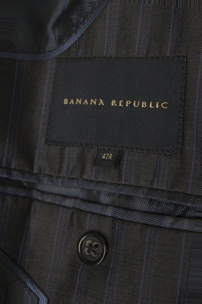 Banana Republic Mens 2 Piece Suit Jacket Gray Wool Striped Button Size 42