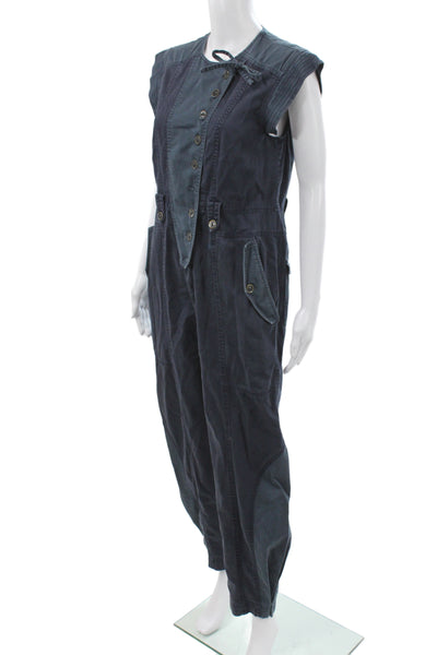 Ulla Johnson Womens Jumpsuit Blue Sleeveless Cotton Button Utility Size 8