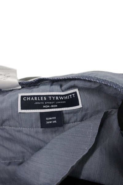 Charles Tyrwhitt Men Chino Pants Black 97% Cotton Button Size 36