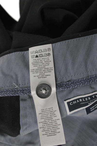 Charles Tyrwhitt Men Chino Pants Black 97% Cotton Button Size 36