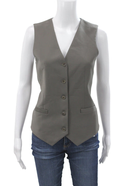 Tibi Womens Vest Gray V Neck Button Sleeveless Polyester Size 0