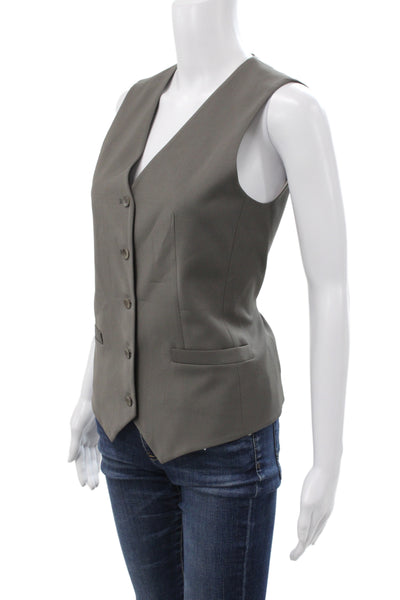 Tibi Womens Vest Gray V Neck Button Sleeveless Polyester Size 0