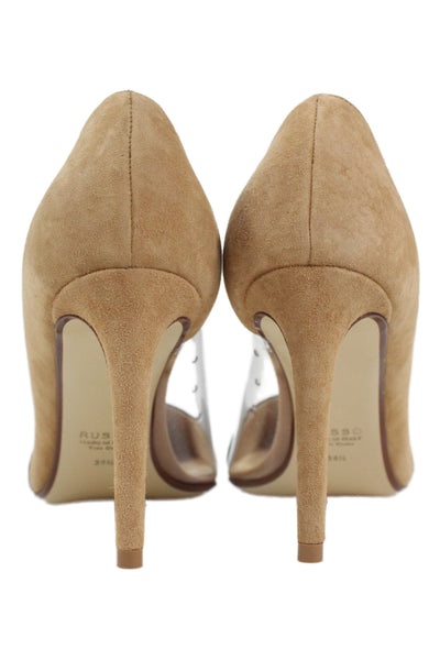 Francesco Russo Womens Suede  Pointed Toe Pumps Camel Beige Black Size 36.5 6.5