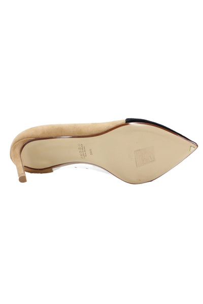 Francesco Russo Womens Suede  Pointed Toe Pumps Camel Beige Black Size 36.5 6.5