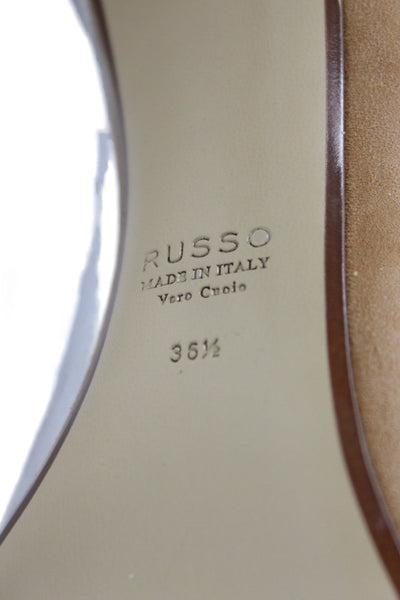 Francesco Russo Womens Suede  Pointed Toe Pumps Camel Beige Black Size 36.5 6.5