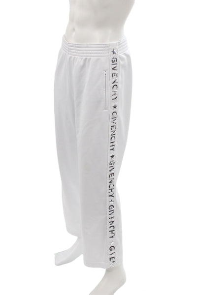 Givenchy Mens Sweatpants White Logo Drawstring Polyester Size 40