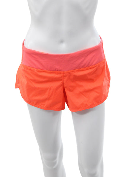 Lululemon Women Athletic Orange Colorblock Zip Shorts Size S