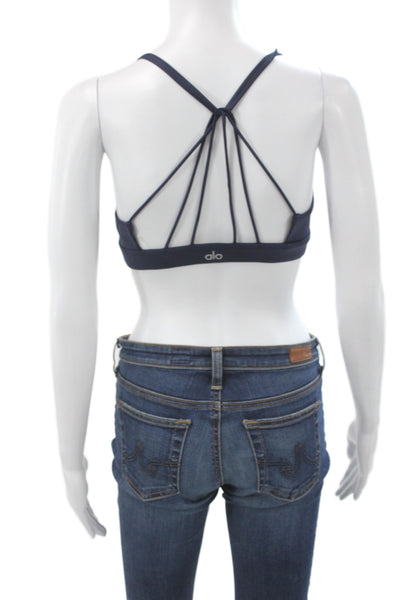 Alo Womens Polyester Spandex Blend Strappy Bralette Navy Blue Size M