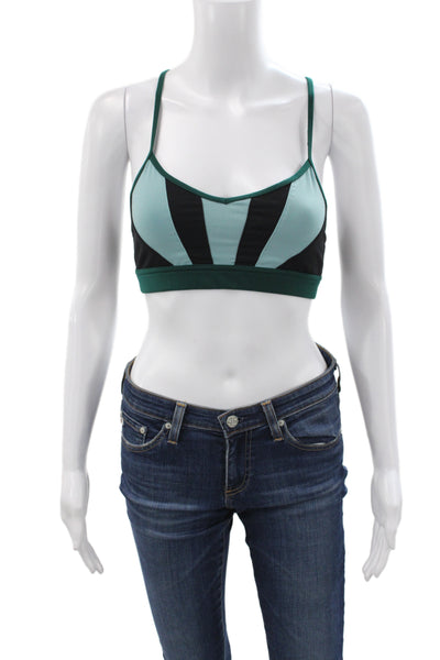 Alo Womens Spandex Blend Striped Colorblock Sports Bra Green Black Blue Size S