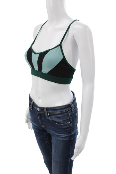 Alo Womens Spandex Blend Striped Colorblock Sports Bra Green Black Blue Size S
