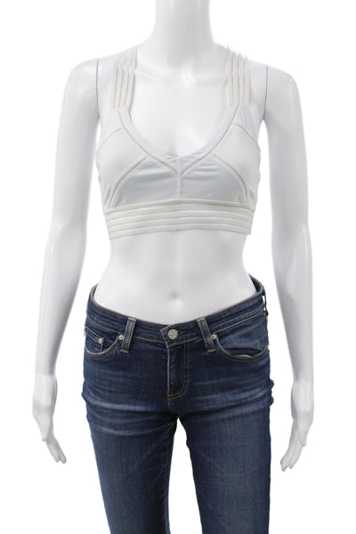 Alo Womens Spandex Striped Sports Bra White Size S