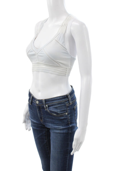 Alo Womens Spandex Striped Sports Bra White Size S