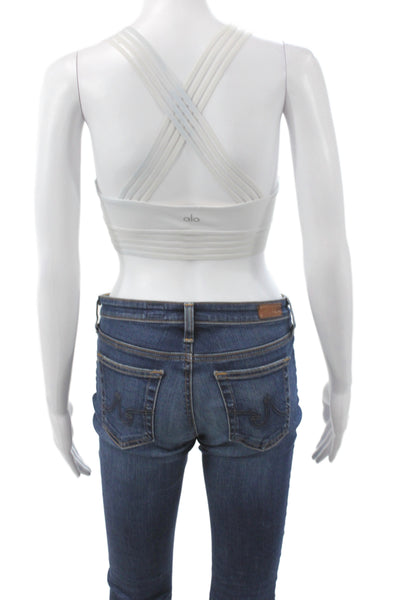 Alo Womens Spandex Striped Sports Bra White Size S