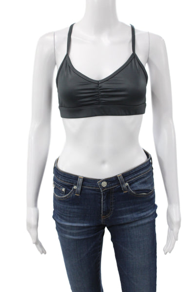 Alo Womens Spandex Blend Strappy Racerback Sports Bra Gray Size M