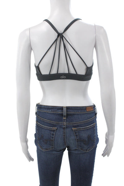 Alo Womens Spandex Blend Strappy Racerback Sports Bra Gray Size M