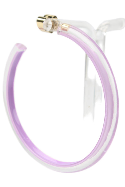 Alison Lou Womens Gold Plated Purple Lucite Skinny Jelly Hoops