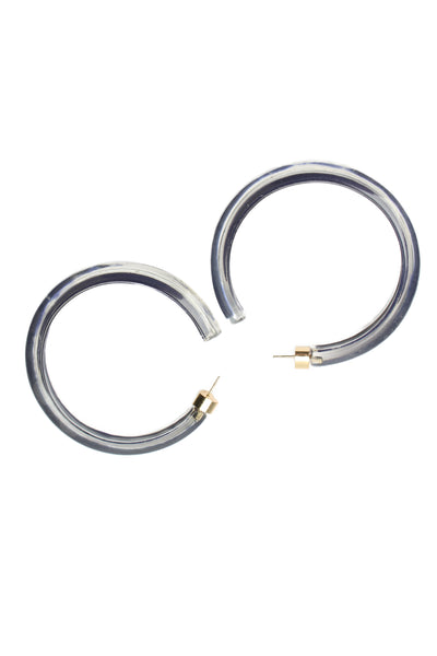 Alison Lou Womens Gold Plated Navy Blue Lucite Medium Jelly Hoops