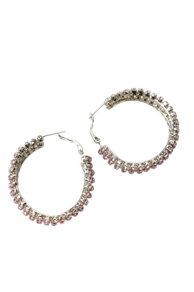 HVN Womens Silver Tone Pink Crystal Jupiter Hoop Earrings