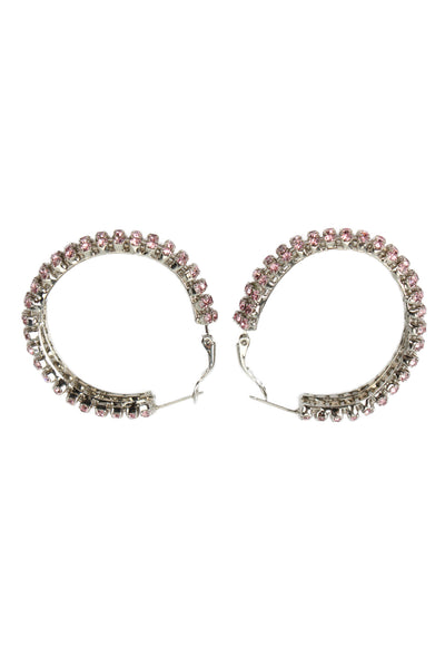 HVN Womens Silver Tone Pink Crystal Jupiter Hoop Earrings