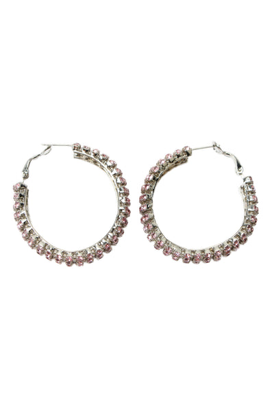 HVN Womens Silver Tone Pink Crystal Jupiter Hoop Earrings