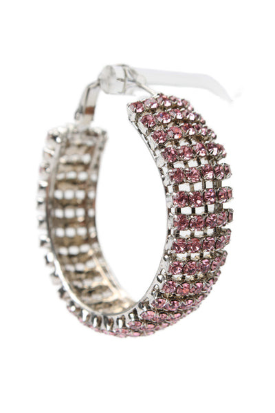 HVN Womens Silver Tone Pink Crystal Jupiter Hoop Earrings
