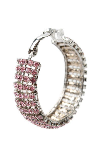 HVN Womens Silver Tone Pink Crystal Jupiter Hoop Earrings