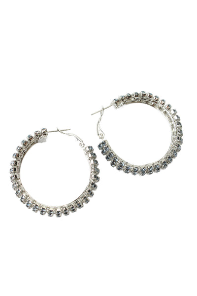 HVN Womens Silver Tone Blue Crystal Jupiter Hoop Earrings