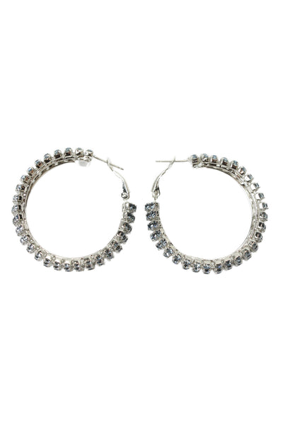 HVN Womens Silver Tone Blue Crystal Jupiter Hoop Earrings