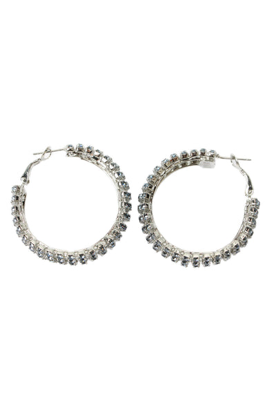 HVN Womens Silver Tone Blue Crystal Jupiter Hoop Earrings