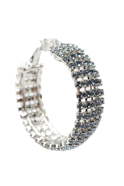 HVN Womens Silver Tone Blue Crystal Jupiter Hoop Earrings