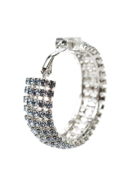 HVN Womens Silver Tone Blue Crystal Jupiter Hoop Earrings