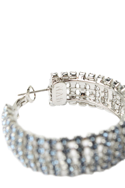 HVN Womens Silver Tone Blue Crystal Jupiter Hoop Earrings