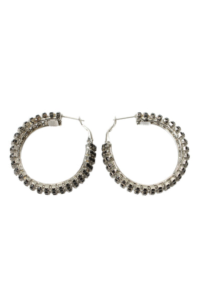 HVN Womens Silver Tone Black Crystal Jupiter Hoop Earrings