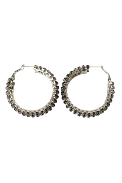HVN Womens Silver Tone Black Crystal Jupiter Hoop Earrings