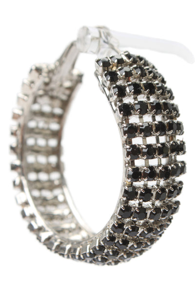 HVN Womens Silver Tone Black Crystal Jupiter Hoop Earrings
