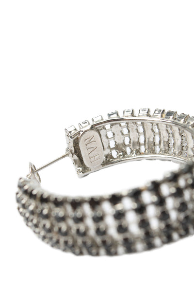 HVN Womens Silver Tone Black Crystal Jupiter Hoop Earrings