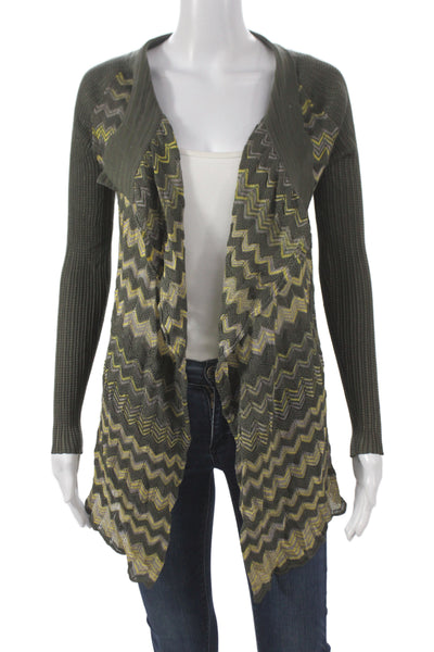 M Missoni Women Cardigan Green V-Neck Geometric Long Sleeve Size 42