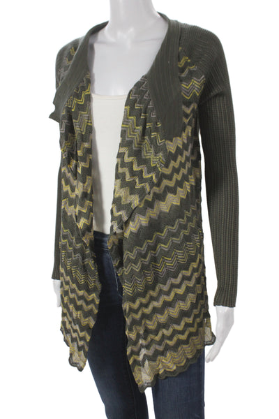 M Missoni Women Cardigan Green V-Neck Geometric Long Sleeve Size 42