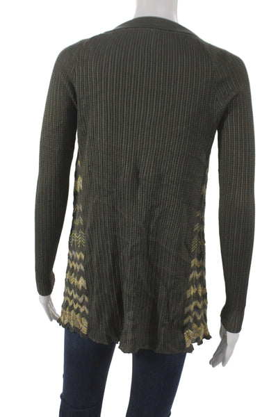 M Missoni Women Cardigan Green V-Neck Geometric Long Sleeve Size 42