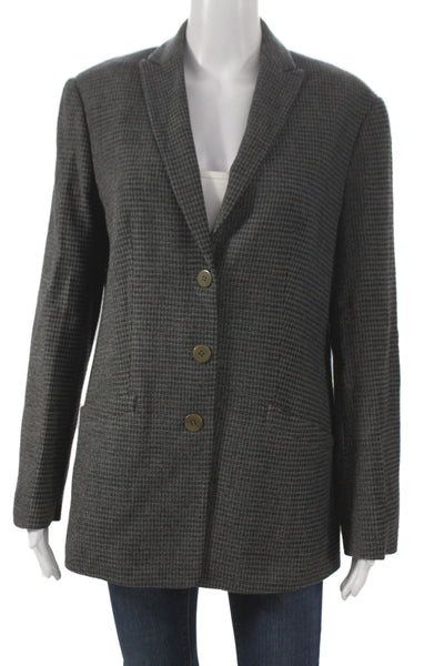Giorgio Armani Womens Gray Plaid Wool Basic Jacket Long Sleeve Size 46