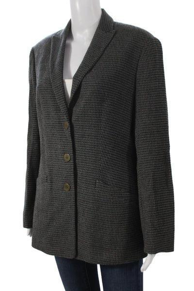 Giorgio Armani Womens Gray Plaid Wool Basic Jacket Long Sleeve Size 46