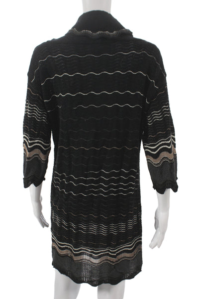 M Missoni Women Sweater Dress Black Striped Cowl 3/4 Sleeve Merino Wool Size 44